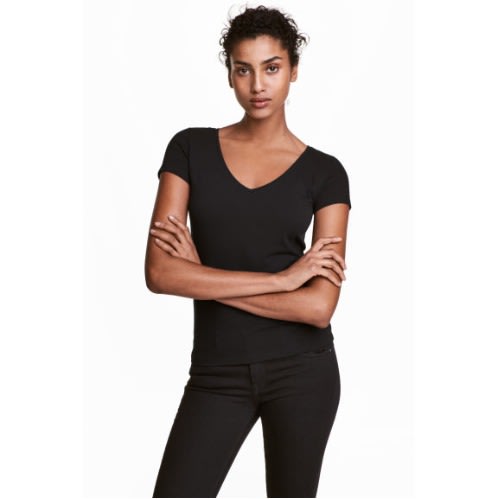 V-neck T-shirt- Black