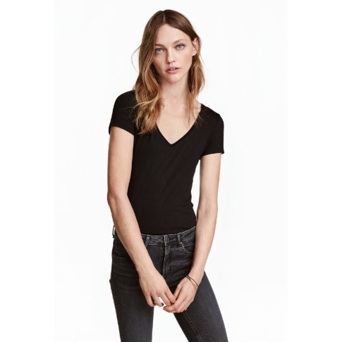 V-neck T-shirt- Black