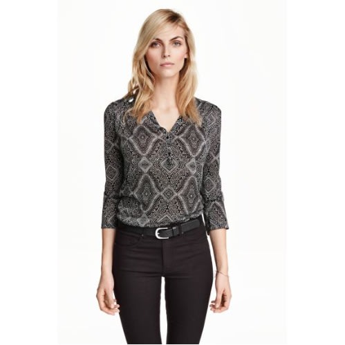 Patterned Jersey Blouse - Black And White