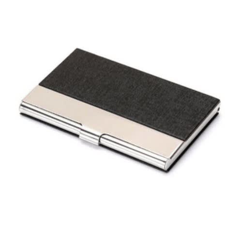 Aluminum Pu Leather Card Holder - Black & Silver