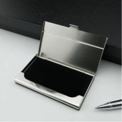 Aluminum Pu Leather Card Holder - Black & Silver