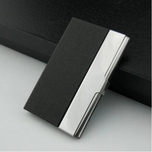 Aluminum Pu Leather Card Holder - Black & Silver