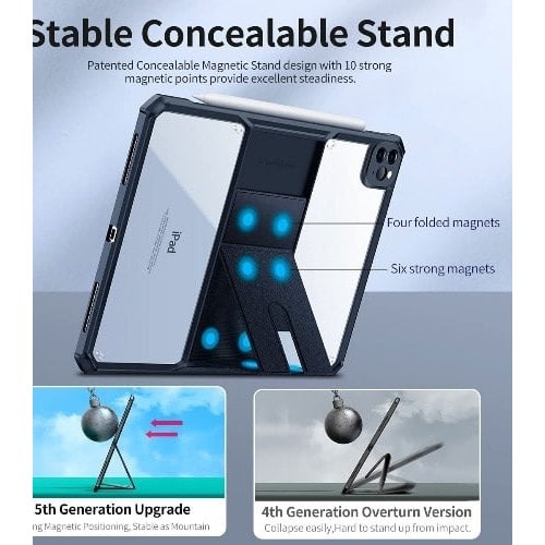 Xundd Shockproof Clear Case With Leather Magnetic Stand Case For iPad Pro -12.9 Inch -2021/2