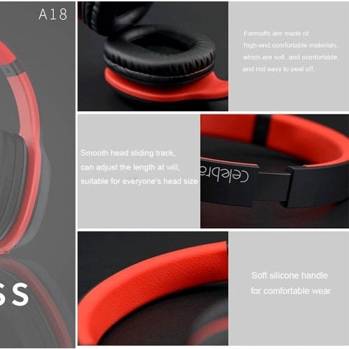Celebrat A18 Deep Bass Wireless Headset - Red