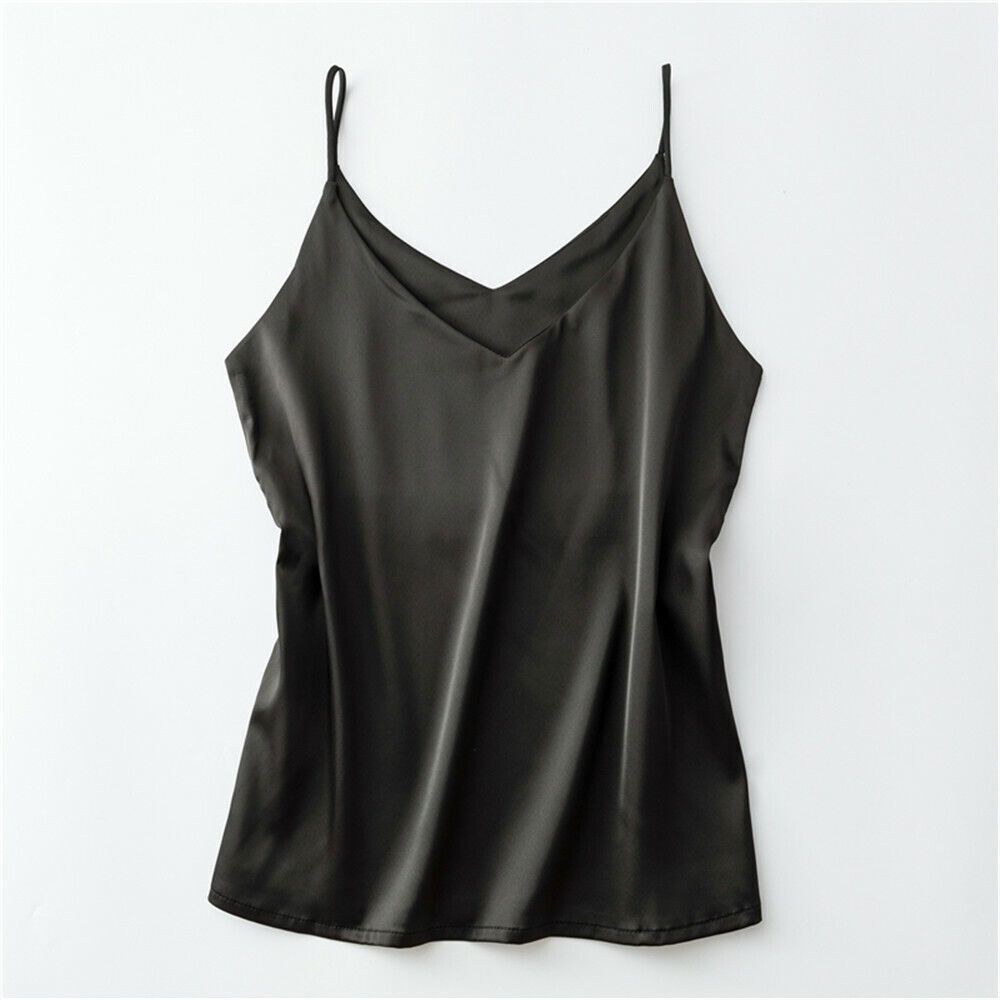 2 Sets Of V Neck Satin Camisole Silk Top Loose Sleeveless Spaghetti Strap Tank Blouse For Women