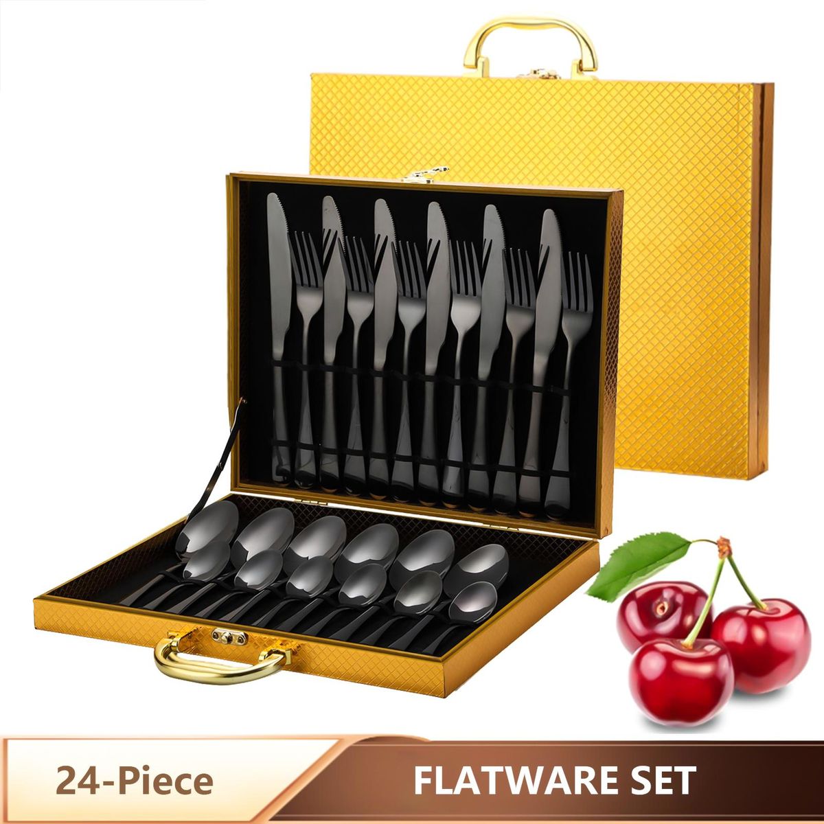 24-Piece Flatware Set Stainless Steel Tableware Cutlery Set Service for 6 with High-grade Storage Case for Home Kitchen Restaurant Hotel