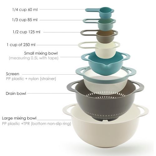 8Pcs/Set Mixing Bowls BPA Free Nesting Stackable Bowls Set Including Measuring Cups