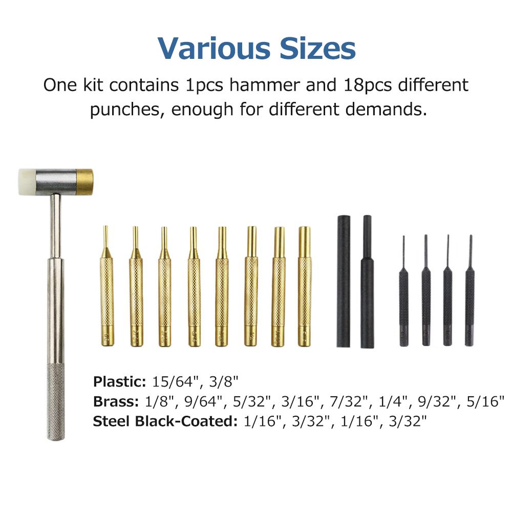 15 Pieces Punch Set Solid Hammer Steel, Brass, Plastics