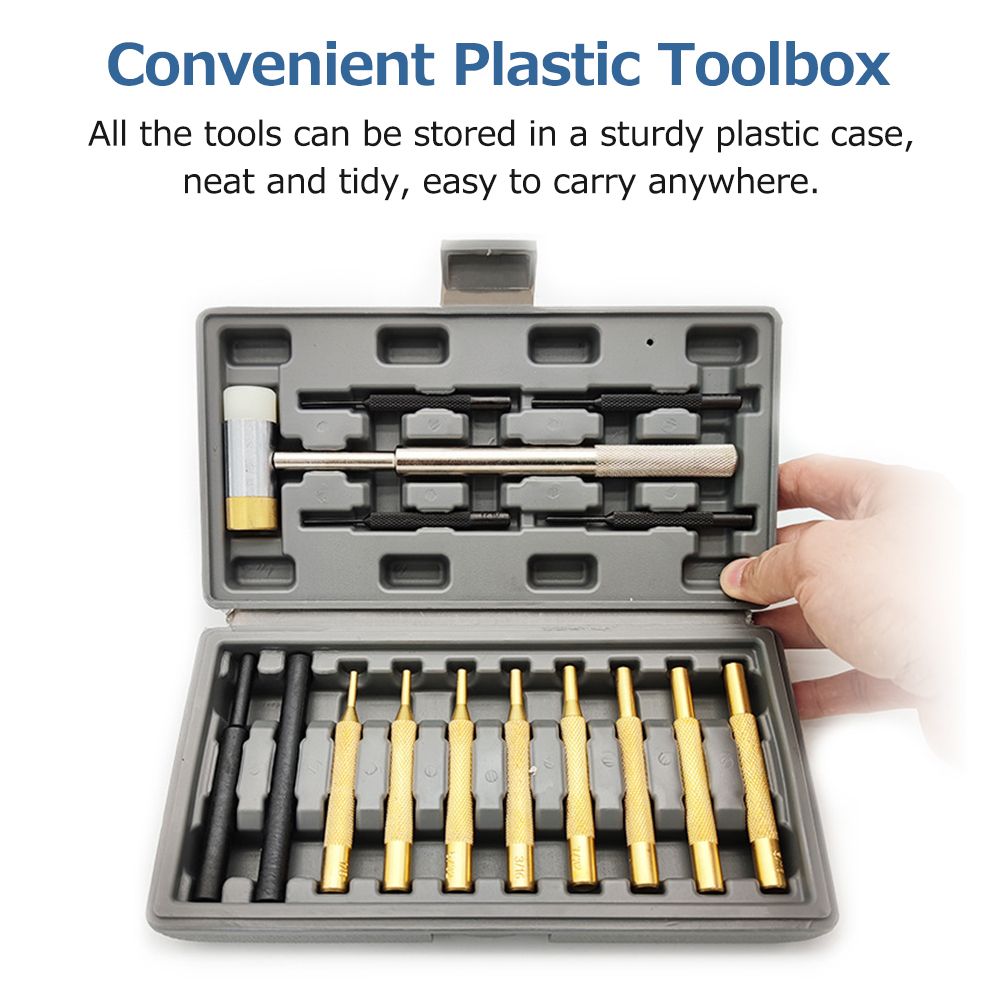 15 Pieces Punch Set Solid Hammer Steel, Brass, Plastics