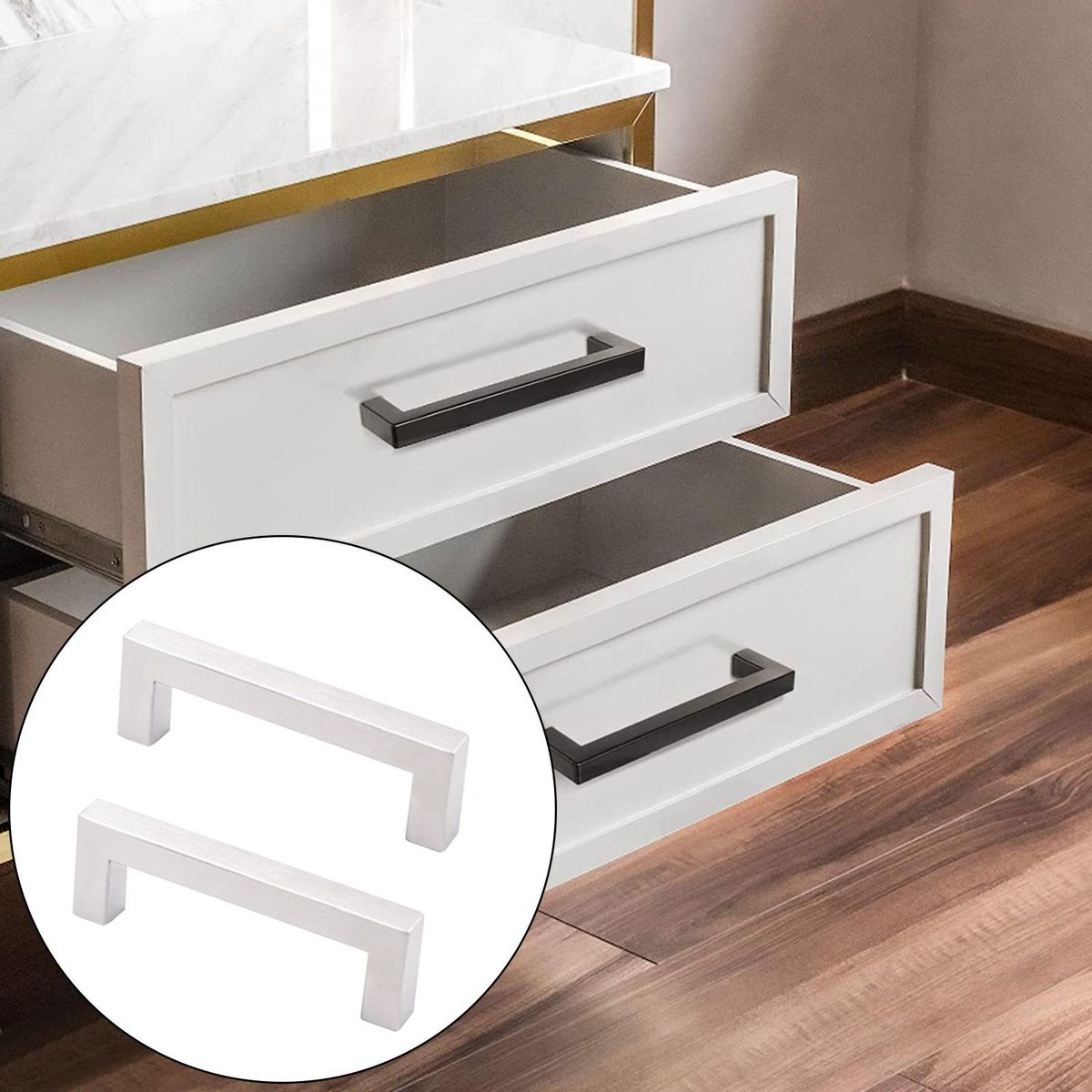 2Pcs Drawer Handles Gate Hardware Decorative Pulls Argent
