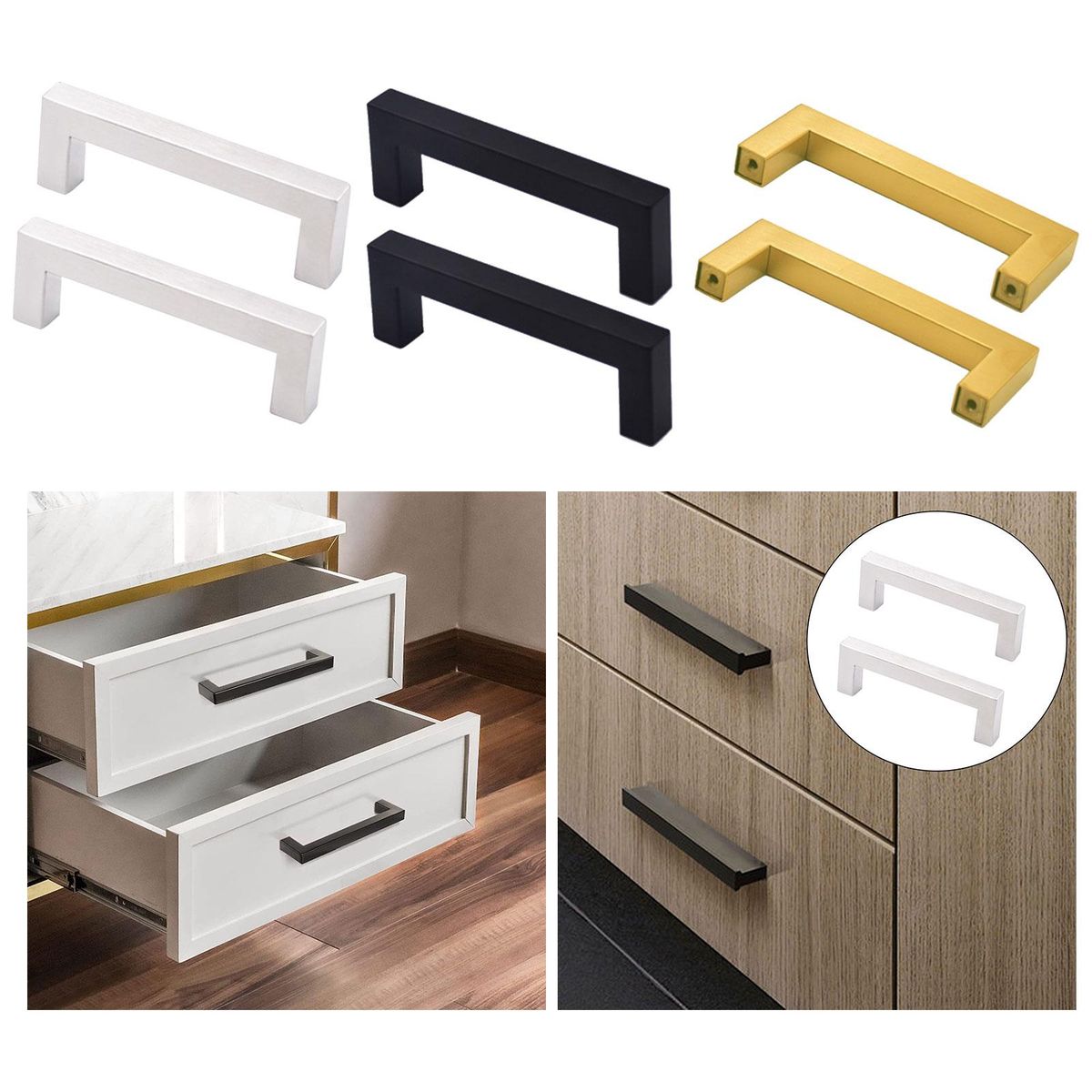 2Pcs Drawer Handles Gate Hardware Decorative Pulls Argent