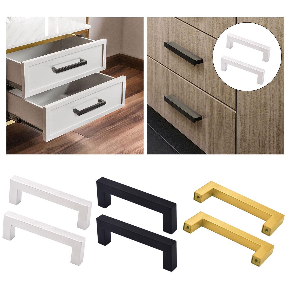 2Pcs Drawer Handles Gate Hardware Decorative Pulls Argent