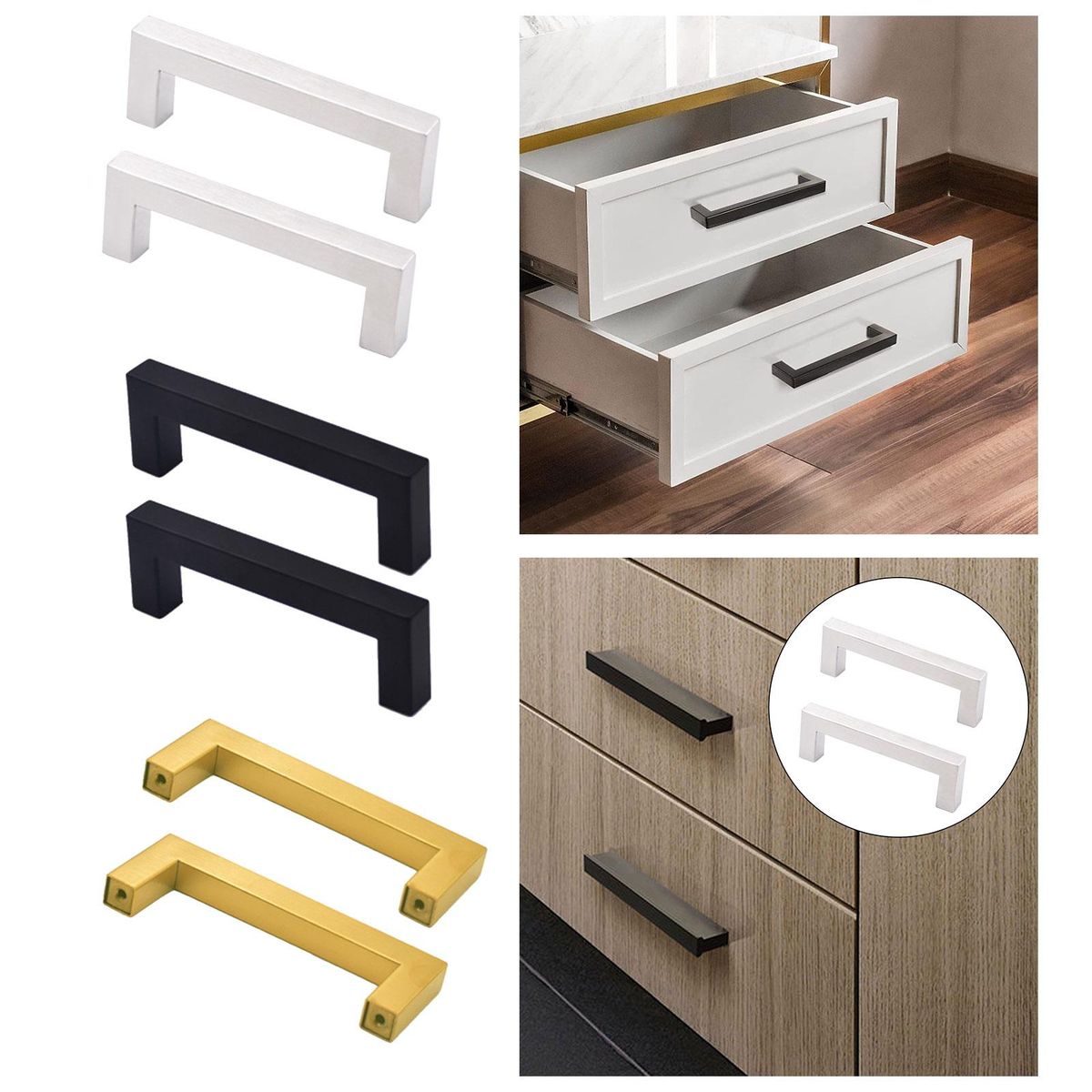 2Pcs Drawer Handles Gate Hardware Decorative Pulls Argent
