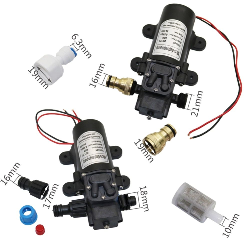 DC 12V 60W Micro Diaphragm Water Pump Garden Irrigation High Pressure 18mm 1/2" Male Thread Interface Self-Priming Booster Pump