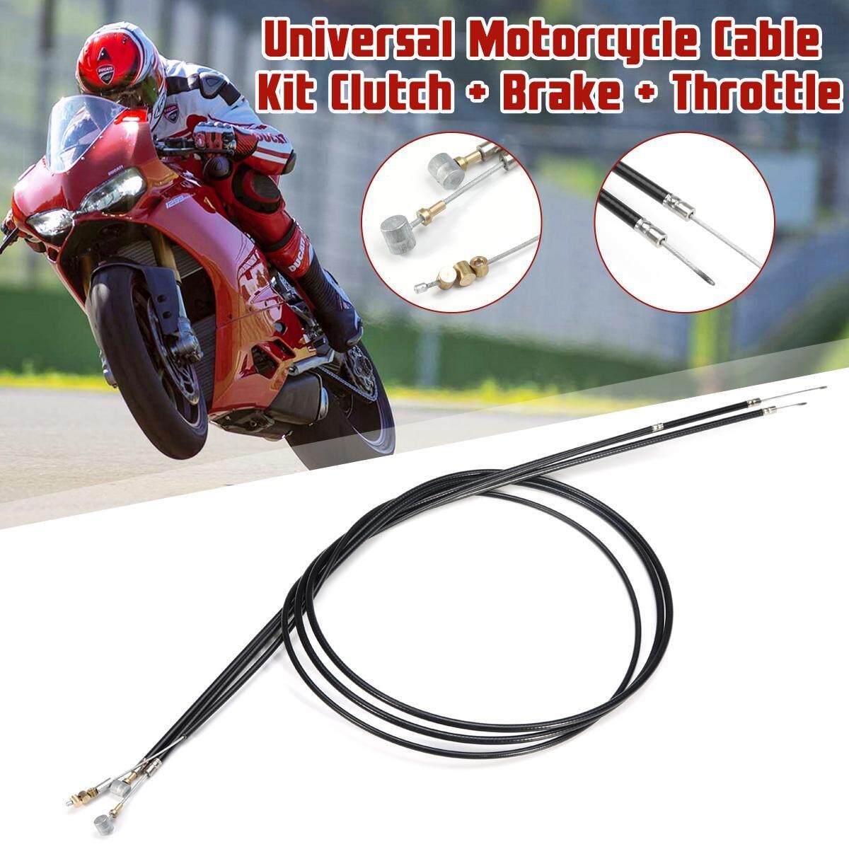 Universal Black Motorcycle Cable Set Kit Clutch, Brake, Throttle Harness Wires