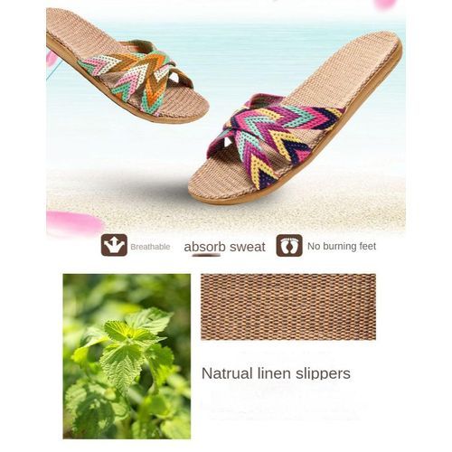 Women Summer Linen Woven Slippers Ultralight Sandal EVA Soft Sole - Blue/Green