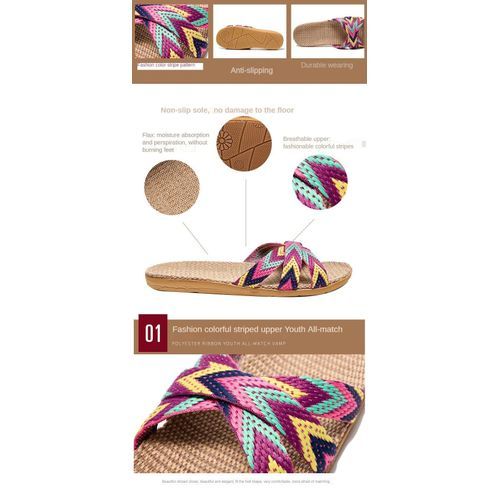 Women Summer Linen Woven Slippers Ultralight Sandal EVA Soft Sole - Blue/Green