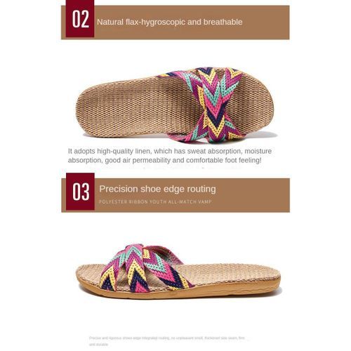 Women Summer Linen Woven Slippers Ultralight Sandal EVA Soft Sole - Blue/Green