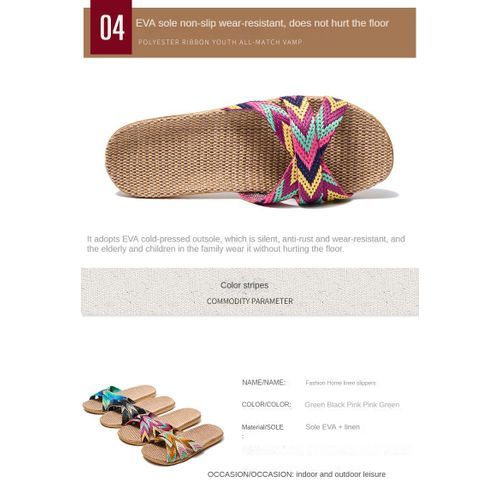 Women Summer Linen Woven Slippers Ultralight Sandal EVA Soft Sole - Blue/Green