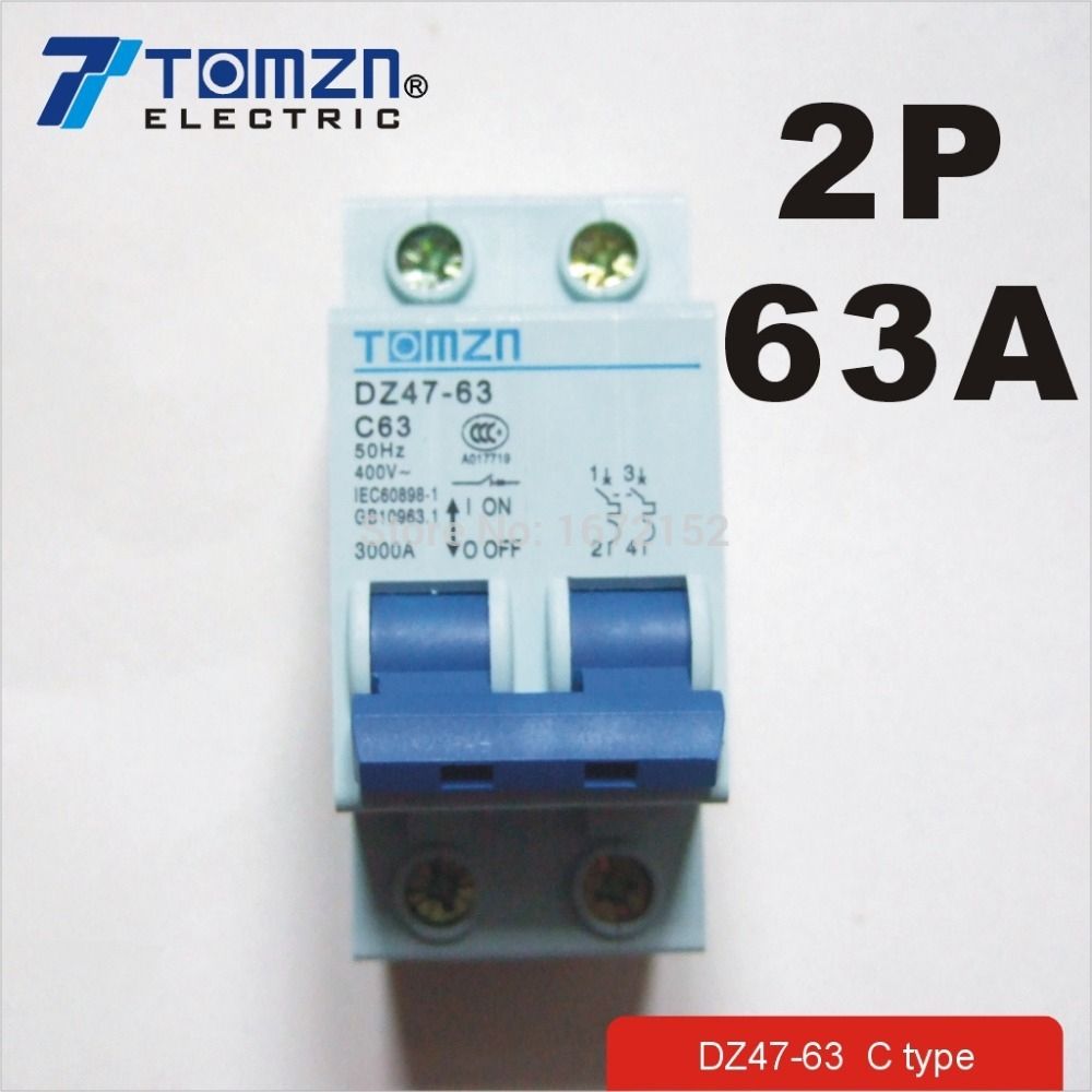 Breaker Ty 400V~ 50HZ AC Breaker 2P MCB Circuit 63A 60HZ