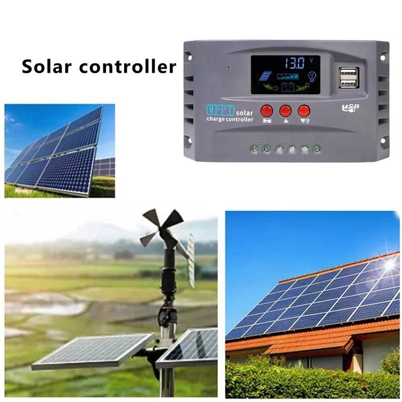 12V 24V MPPT Solar Charging Controller Smart Display Dual USB Voltage Stabilizing Controller Protection10A