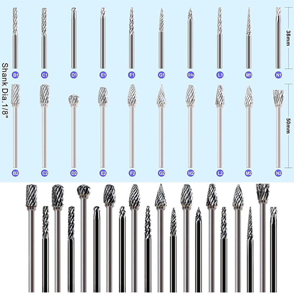 Carbide Burr Set Compatible With Dremel 1/8\" Shank 20PCS