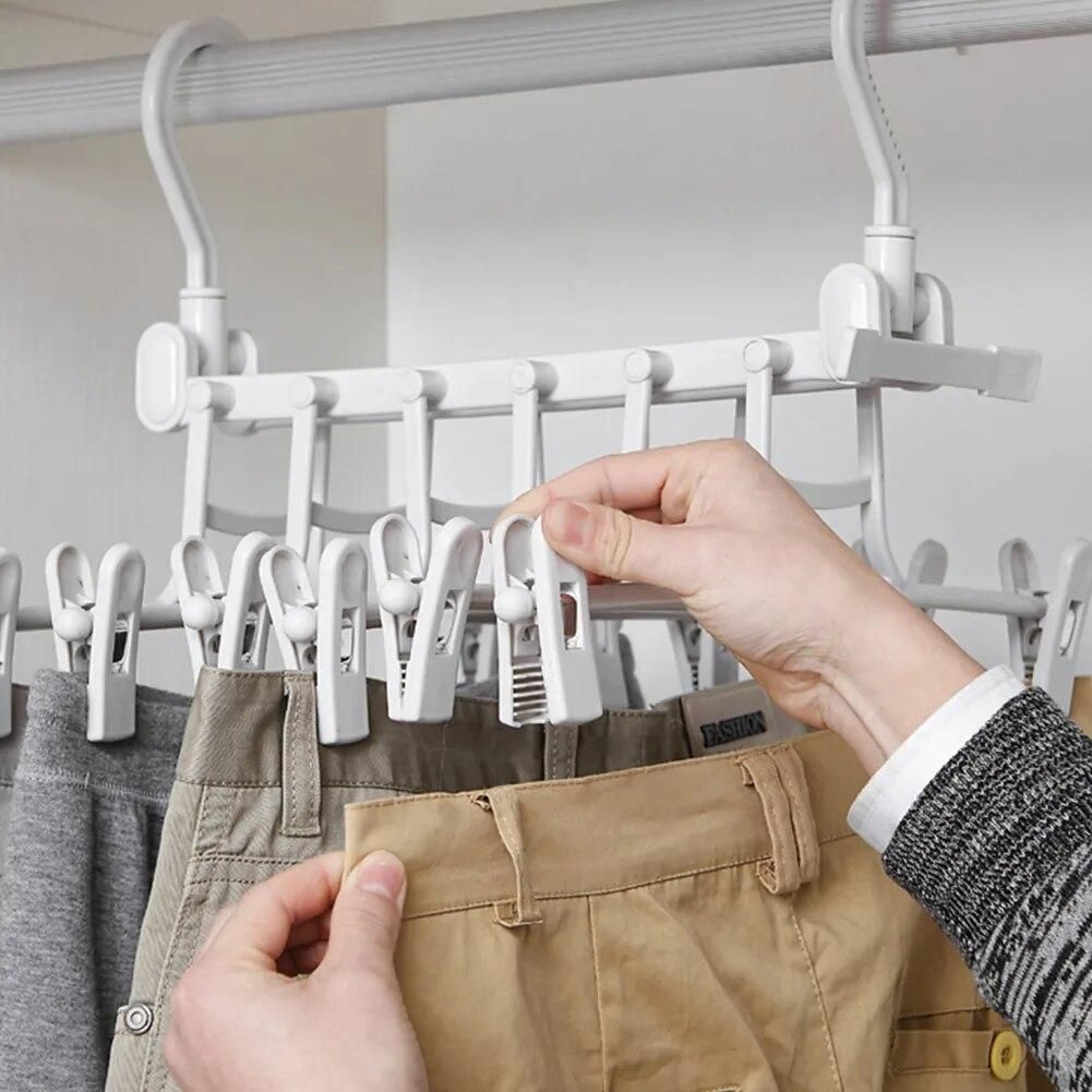 Wardrobe Clothes Hanger Organizer Space Saving 12 Clips Plastic Coat Hanger For Pants Tie Scarf Shirt Jeans 180° Rotatable