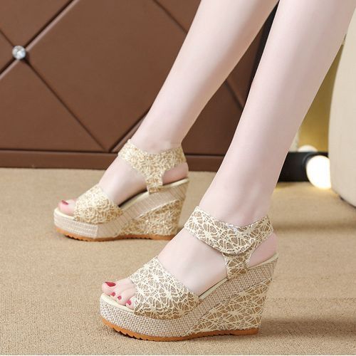 Women Soft Wedge Lady Open Toe Low Heel Sandals-Rice White