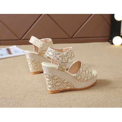 Women Soft Wedge Lady Open Toe Low Heel Sandals-Rice White