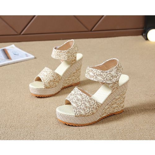 Women Soft Wedge Lady Open Toe Low Heel Sandals-Rice White