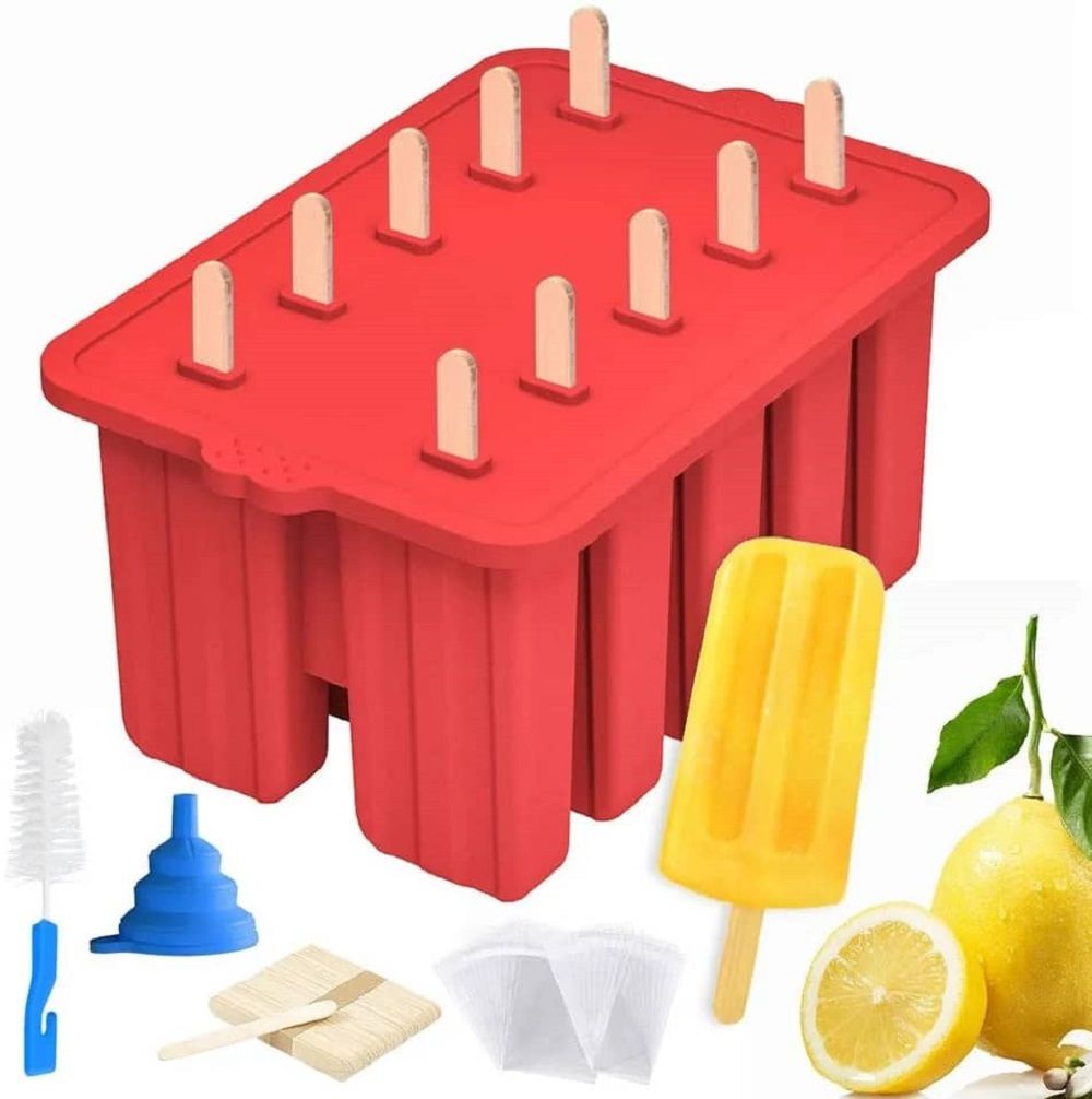 10Freezer Ice Yogurt Lolly Mold Popsicle + 50Sticks+ Funnel