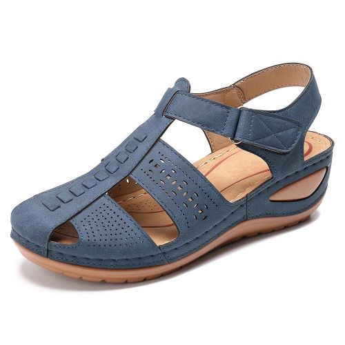 Women Wedge Leather Sandals(Blue)