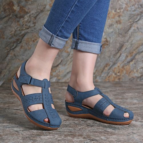 Women Wedge Leather Sandals(Blue)