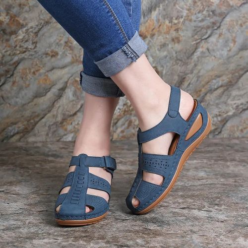 Women Wedge Leather Sandals(Blue)