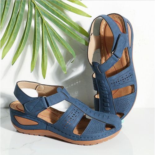 Women Wedge Leather Sandals(Blue)