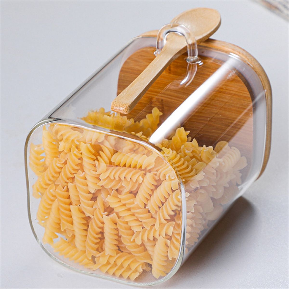Square with Bamboo Lids and Spoons - Borosilicate Glass