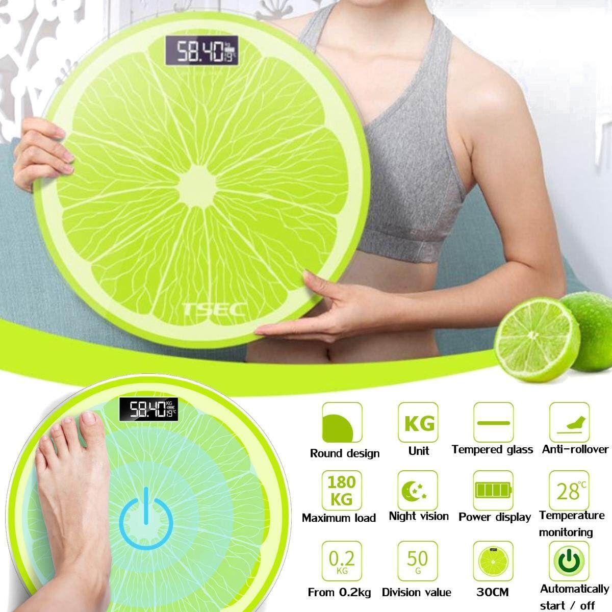 180Kg Rechargeable Body Weight Scale Green Lemon USB Charging Digital