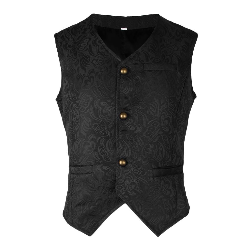 Retro Medieval Jacquard Vest Steampunk Waistcoat Tuxedo Vest M Black