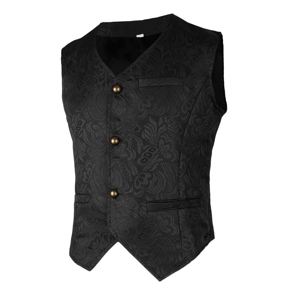 Retro Medieval Jacquard Vest Steampunk Waistcoat Tuxedo Vest M Black