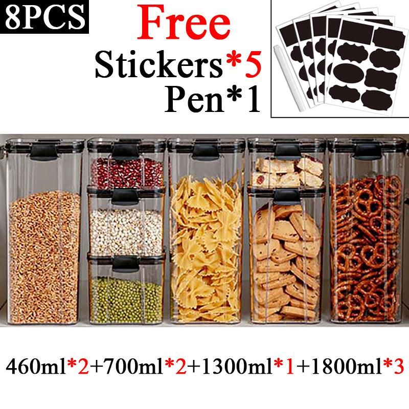 460-1800ml Sets Stackable Kitchen Sealed Jar Plastic Food Storage Box Multigrain Tank Bottle Dried Fruit Tea Storage Containers