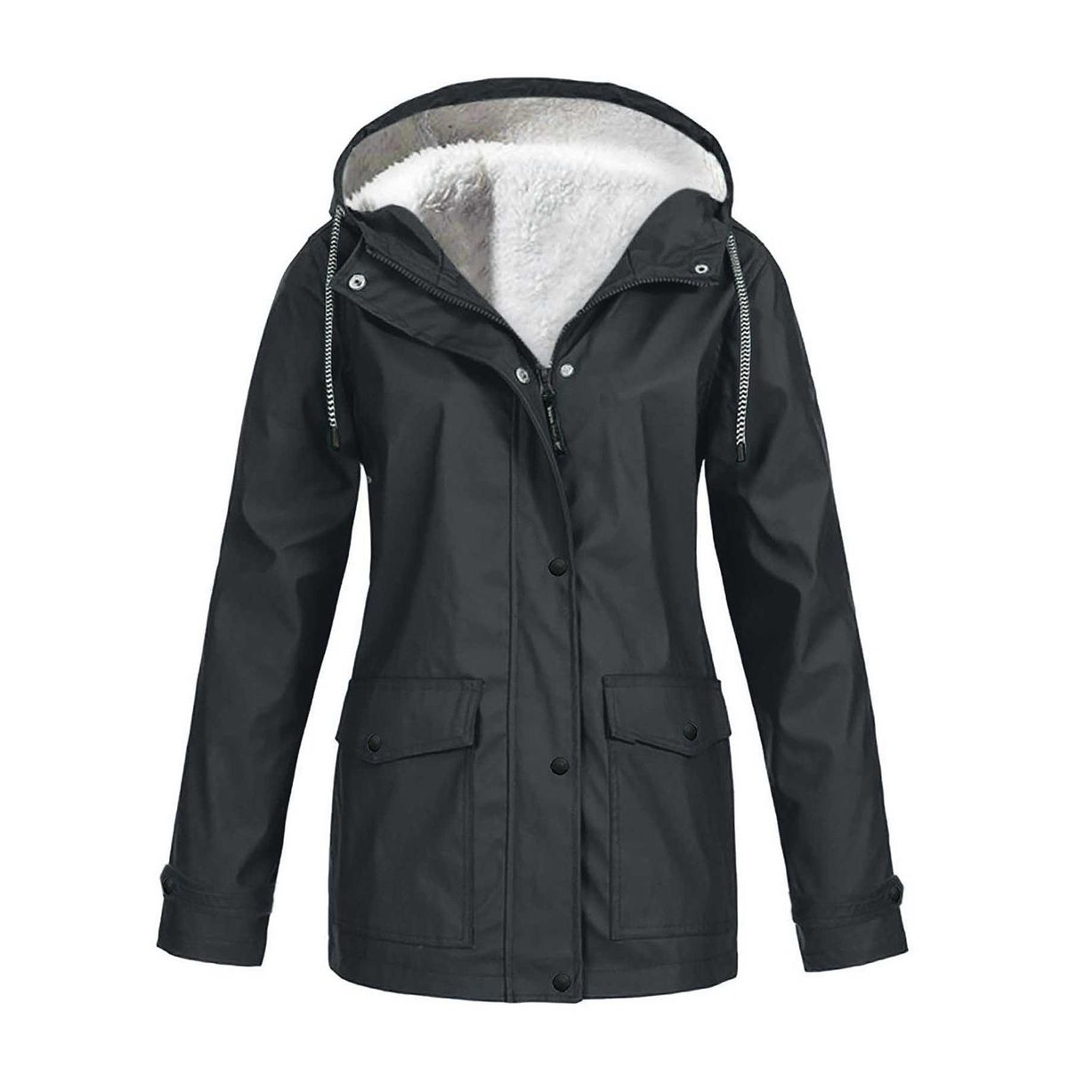 Hooded Woman Jacket Waterproof Rain Coat Dark Gray XL