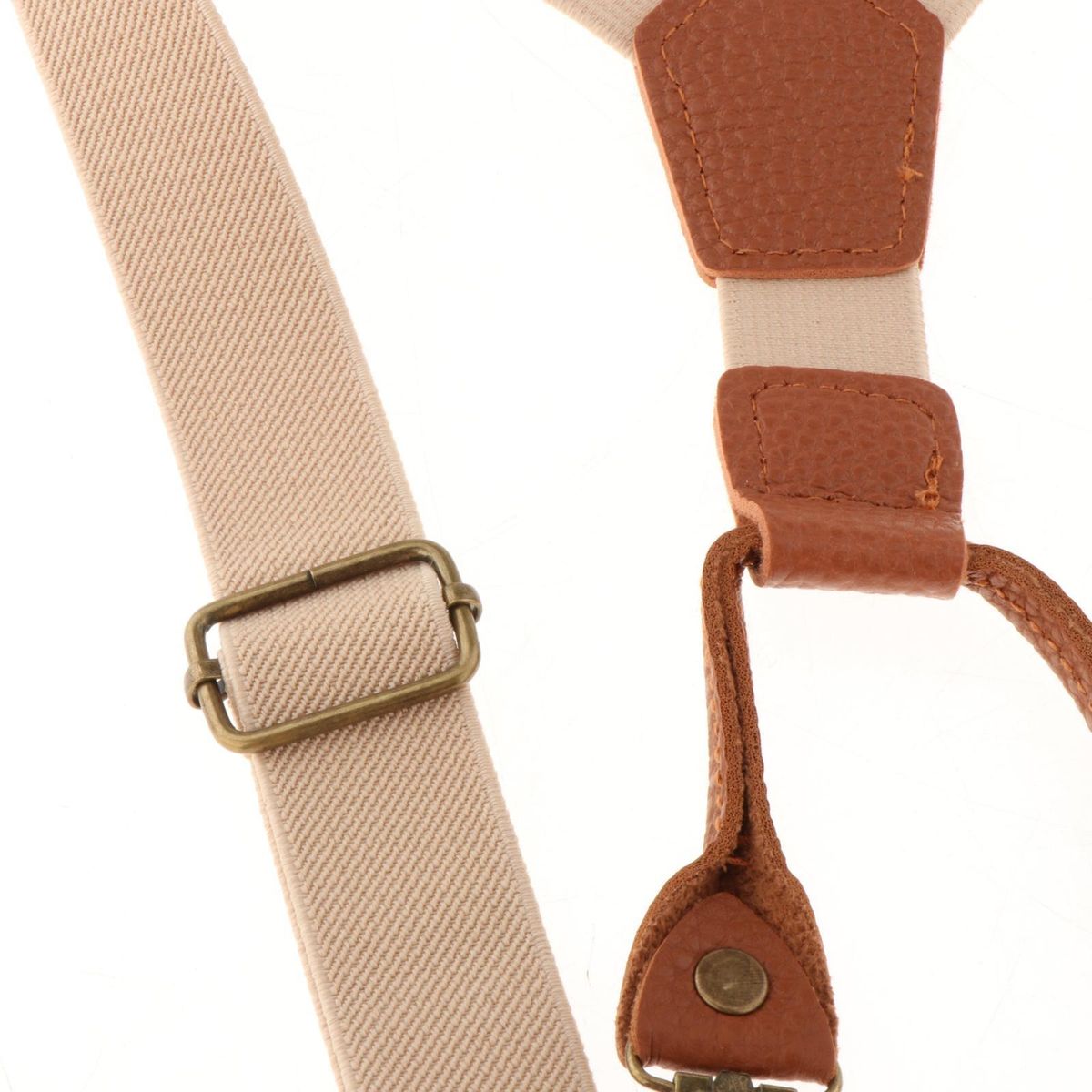Kids Suspenders And Matching Bow Tie Set Y Shaped 4 Clips Beige