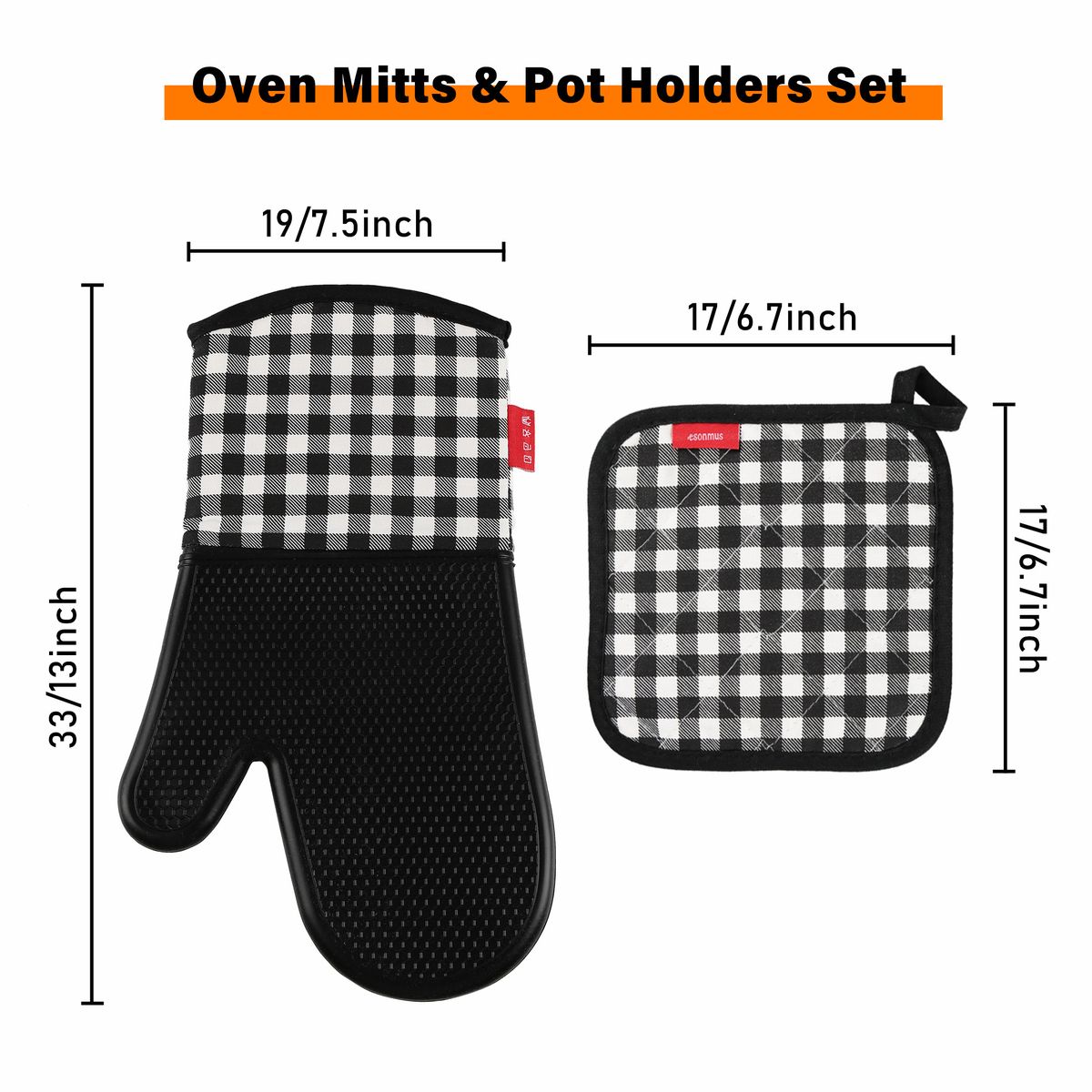 Silicone Gloves Non-Slip Oven Mitts 2 Cotton Pot Holders