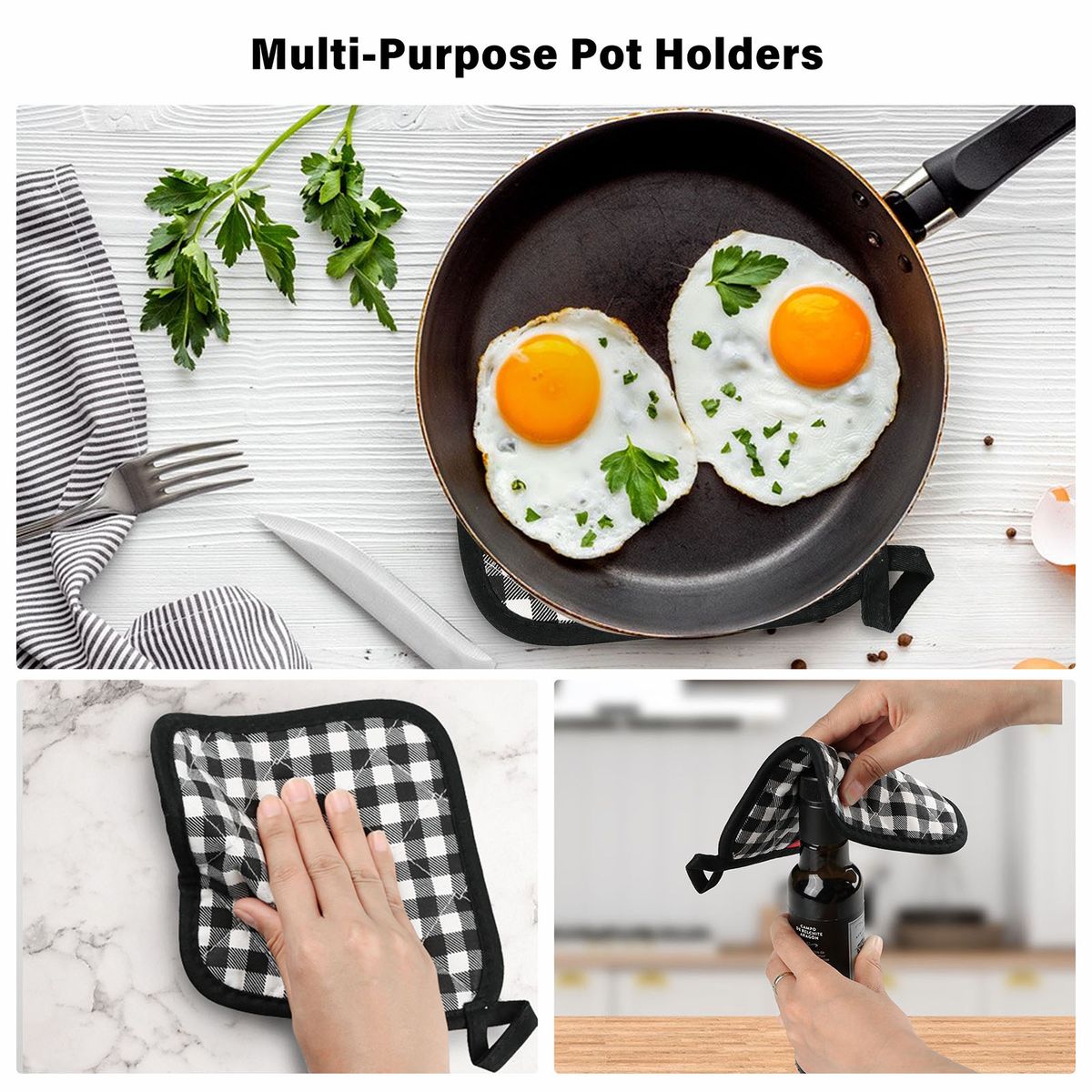 Silicone Gloves Non-Slip Oven Mitts 2 Cotton Pot Holders