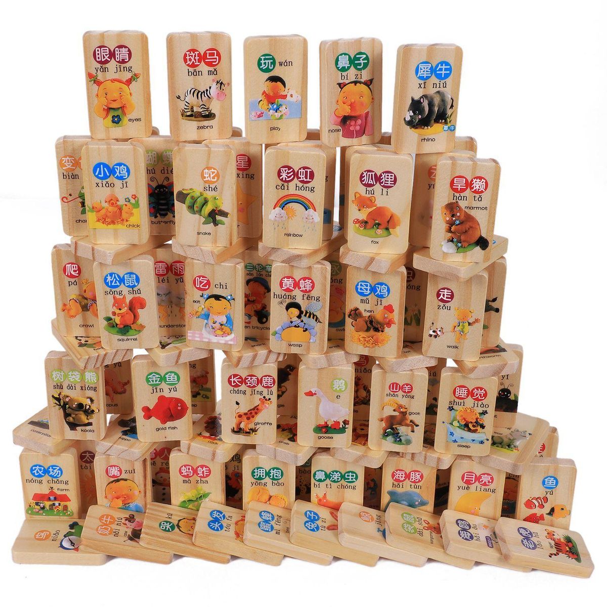 MWZ 100pcs wooden blocks domino game Chinese Characters