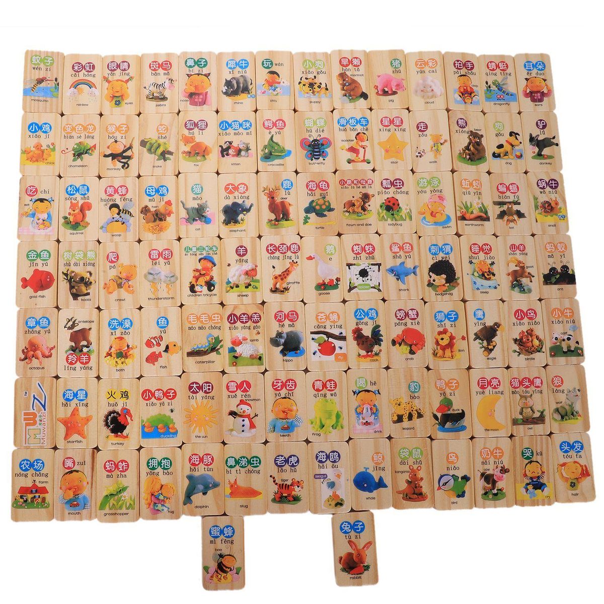 MWZ 100pcs wooden blocks domino game Chinese Characters