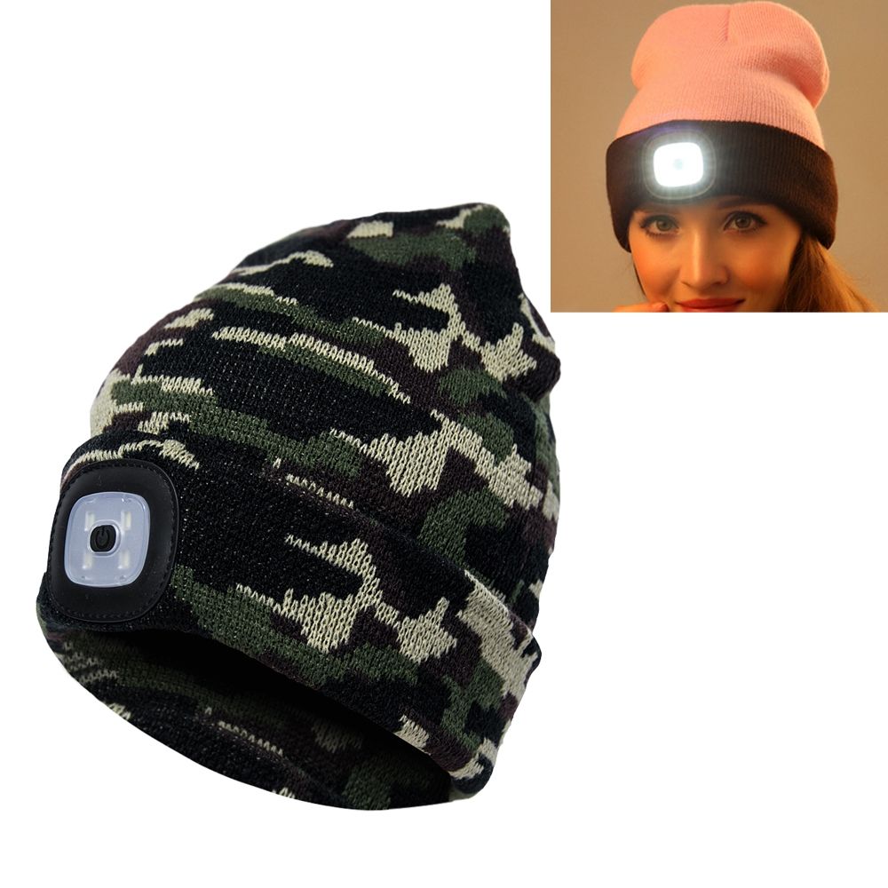 Unisex Warm Winter Polyacrylonitrile Knit Hat Adult Head Cap With 4 LED Lights(Army Green)