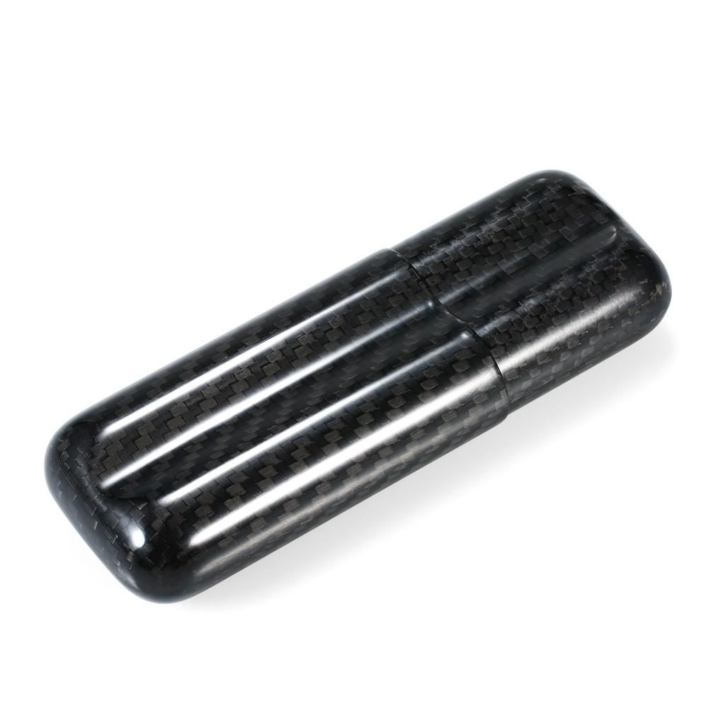 Black Carbon Fiber 2-Cigar Case Lightweight Cigar Storage Tube Holder Travel Cigar Humidor for up to 57 Ring Gauge Cigars
