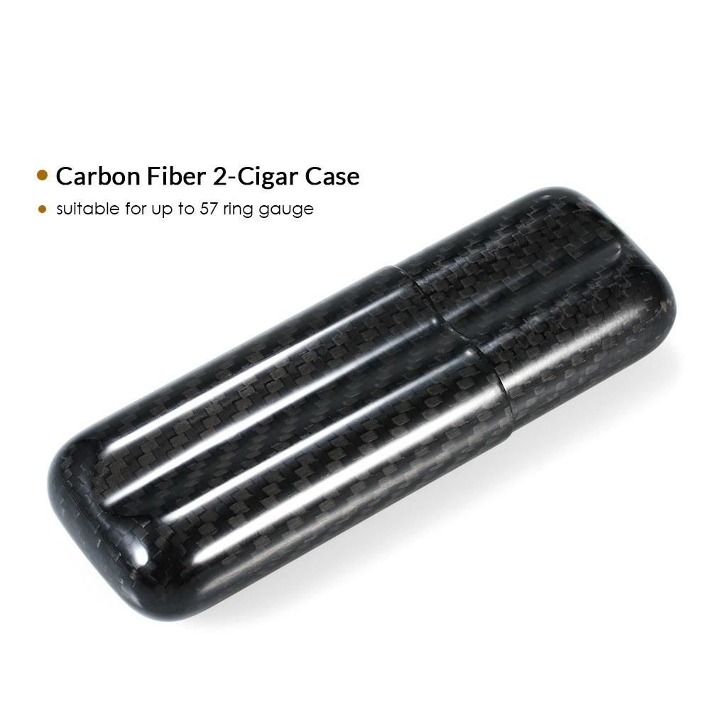 Black Carbon Fiber 2-Cigar Case Lightweight Cigar Storage Tube Holder Travel Cigar Humidor for up to 57 Ring Gauge Cigars