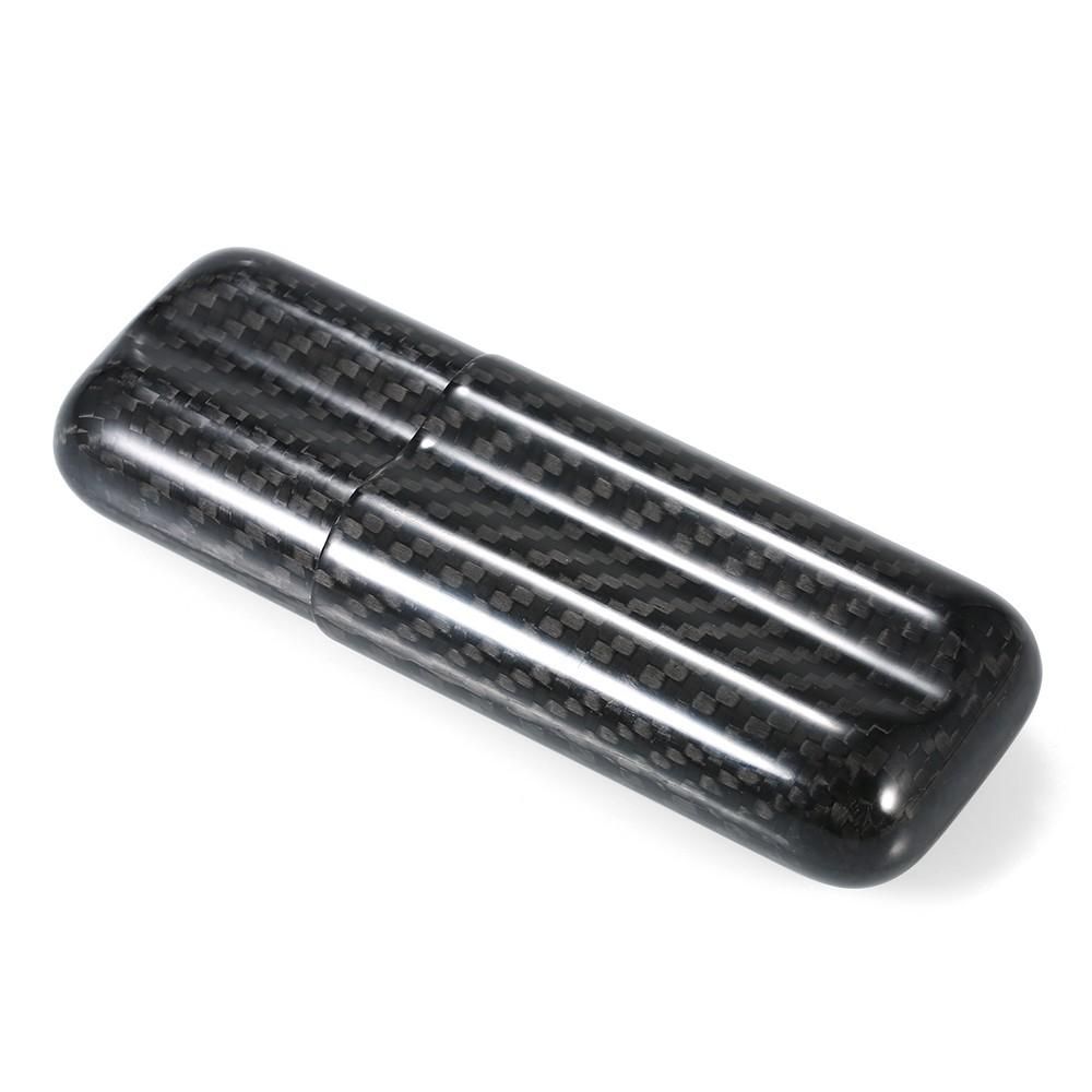 Black Carbon Fiber 2-Cigar Case Lightweight Cigar Storage Tube Holder Travel Cigar Humidor for up to 57 Ring Gauge Cigars